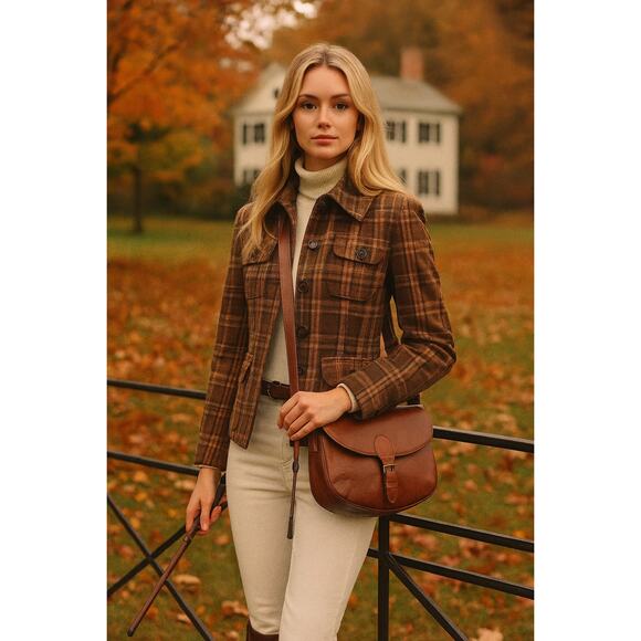 Lauren Ralph Lauren Wool Tan Tartan Plaid Blazer size 8 - Picture 1 of 8